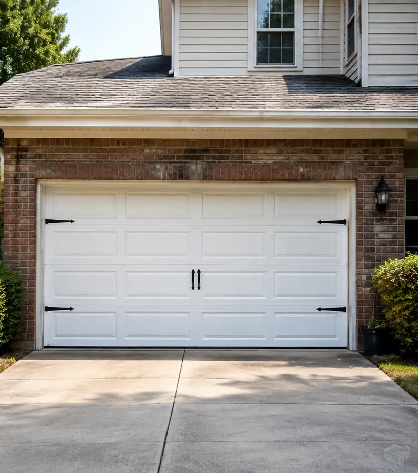 Close view of garage door track and cable restoration in Plainfield Indiana