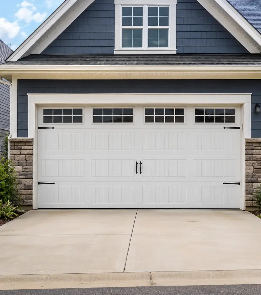 Close view of garage door track and cable restoration in Plainfield Indiana
