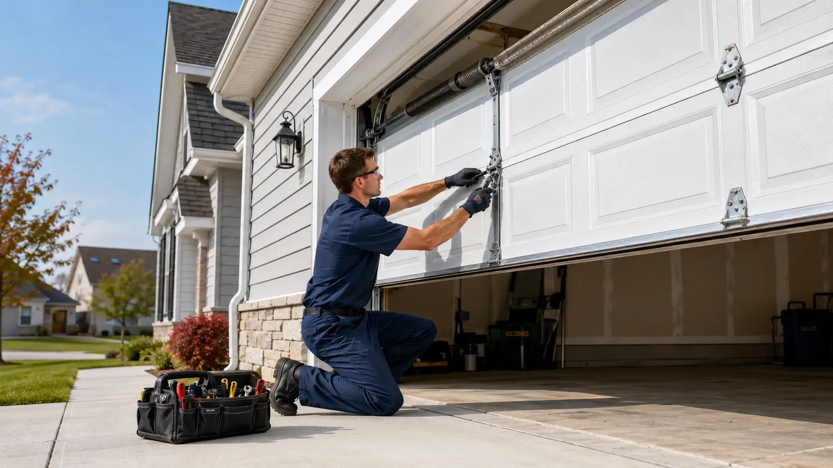 Residential garage door repair service at a home in Plainfield Indiana